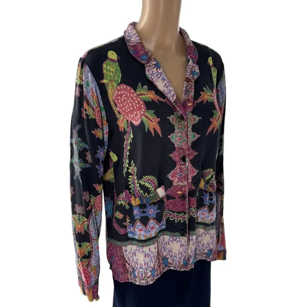 Cleobella Onyx Tropical Button Down Long Sleeve Pajama Top